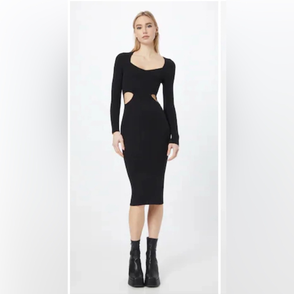 Abercrombie & Fitch‎ Black Ribbed Sweetheart Neck Cut-Out Midi Sweater Dress L